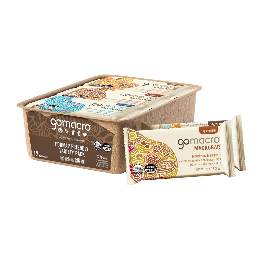 GoMacro MacroBar Organic Vegan Protein Bars - FODMAP Friendly Variety Pack (2.0- 2.3 Ounce Bars, 12 Count)