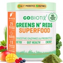 GOBIOTIX Super Zielone i czerwone proszku - Czerwone i zielone Superfood - Suplement Probiotyczny - Enzymy trawienne i Buraka w proszku - Organic Whole Foods Dietetyczny suplement (Mango, 1 Pack)