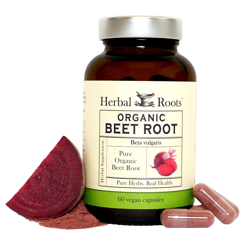 Herbal Roots Organic Beet Root Powder Kapsułki - 1500 mg na jedną porcję - Certified USDA Organic - Non-GMO - 60 Count Vegan kapsułki