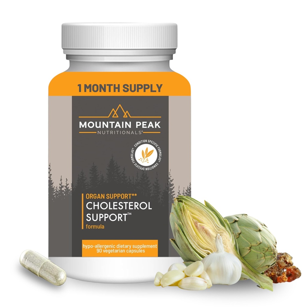 Mountain Peak Nutritionals Cholesterol Supplement Support Support Supplement - z ekstraktem z karczocha, CoQ10, & Red Yeast Rice - Formuła oparta na plancie Wspiera zdrowie serca & Zdrowy poziom lipidów (90 Kapsułki wegetariańskie)