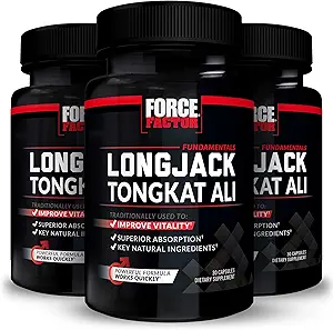 Force Factor Longjack Tongkat Ali 500 mg dla mężczyzn, Longjack Tongkat Extract to Support Mężczyzna Vitality & Improve Drive, Kapsułki z BioPerine Black Pepper Extract, 30 Count (Pack of 3)
