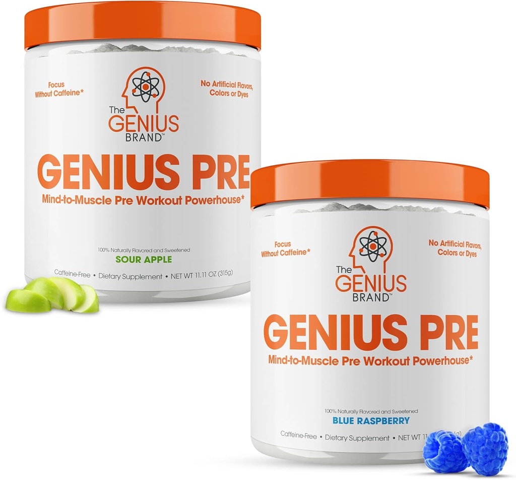 Genius Pre-Workout Supplement Bundle - Blue Malina & Sour Apple - Kawiarnia - Free / Stymulant- Free