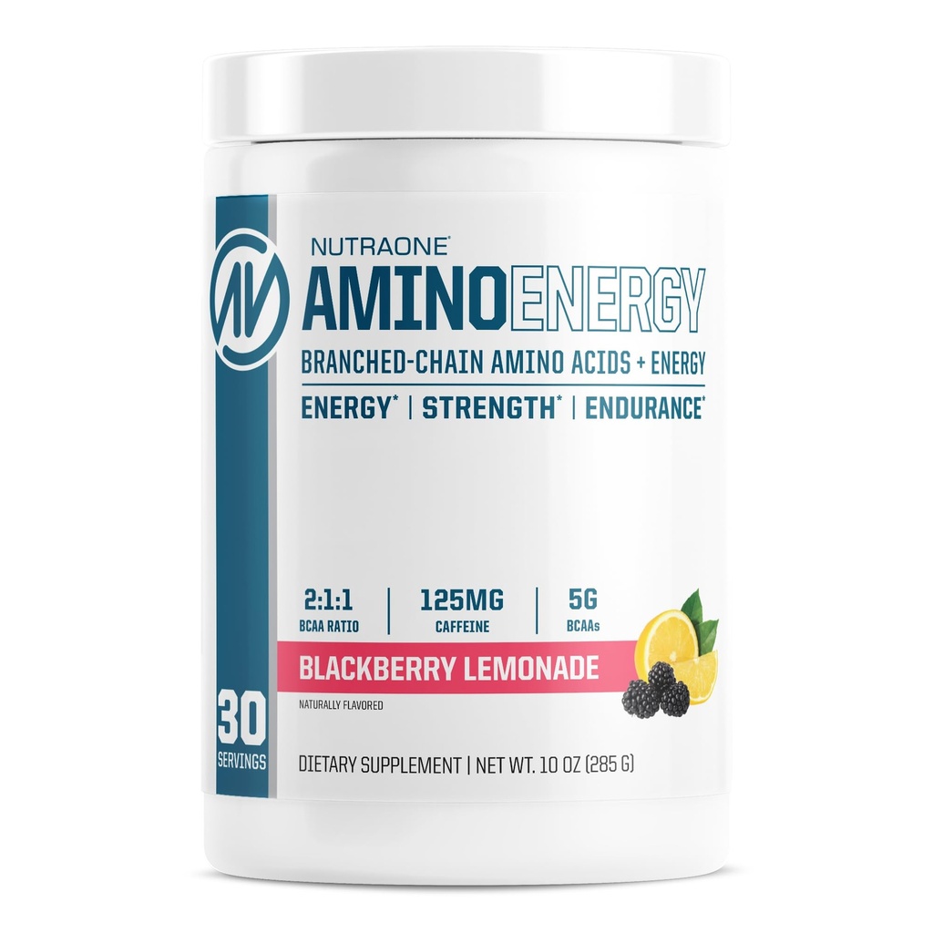 NutraOne Amino Energy BCAA Powder Pre- Workout Suplement z kofeiną rozgałęziony łańcuch aminokwasy pomóc paliwa i odzyskiwania * (Lemoniada Berry - 30 Służenia)