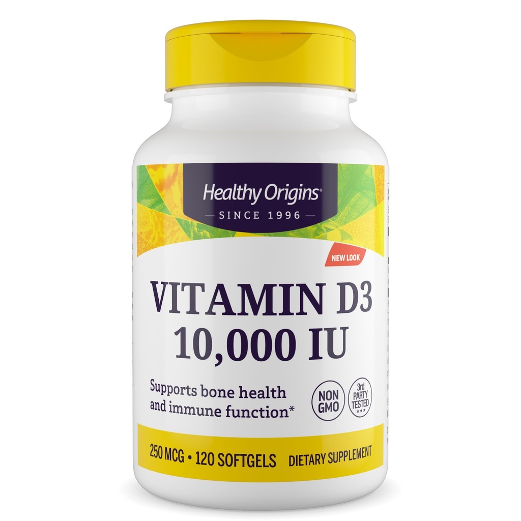Zdrowe początki Witamina D3 10 000 IU (Non-GMO, Wysoka potencja, Wsparcie dla kości, Wsparcie immunologiczne, Gluten Free), 120 Softgels