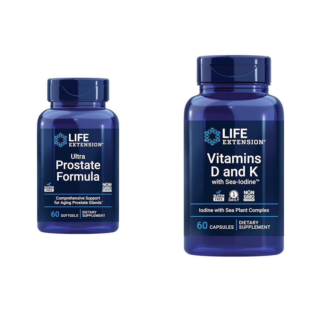 Life Extension Ultra Prostate Formula, Saw Palmetto for Men, pygeum, żądło Nettle & Vitamin D i K z Sea- jodyna, Witamina D3, Witamina K1 i K2, Jod