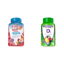 Witafuzja Fiber Well Sugar Free Fiber Supplement & Witamina D3 Gummy Witaminy dla wsparcia kości i układu immunologicznego, Peach, Blackberry i Strawberry Flavored, 50 µg Witamina D, 75 Day Supply, 150 Count