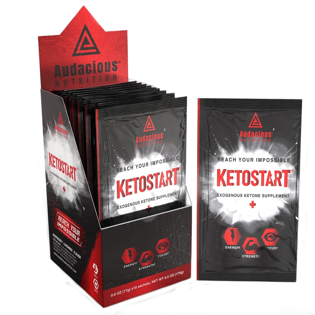 KetoStart + 124; Proszek z ketonów egzogennych z elektrolitami dla energii, Siła i Skup 124; Z kofeiną 124; Lemoniada malinowa w proszku flavor Electrolyte (10x Ketones Drink Mix Pakiety)
