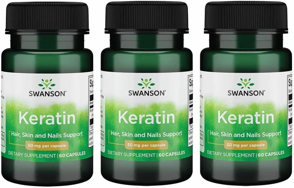 Swanson Keratin (z Wełny Tybetańskiej) - Natural Supplement Promowanie Zdrowych Joints, Włosy, Skóra & Nails - Pomaga Nourish Zdrowe tkanki łączące - (60 Kapsułki, 50 mg Każdy) (3 Pack)