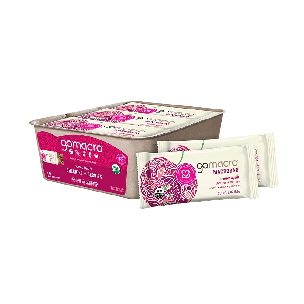 GoMacro MacroBar Organic Wegan Snack Bars - Wiśnie + Jagody (2.0 Ounce Bars, 12 Count)