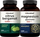 NatureBell Magnezu Glicynian Kapsułki 500 mg & Citrus Bergamot Veggie Kapsułki 5000 mg Równoważny Bundle Pack Pentagon 124; Chelated & Oczyszczony Mineral Pentagon 124; Wysoki poziom przeciwutleniaczy