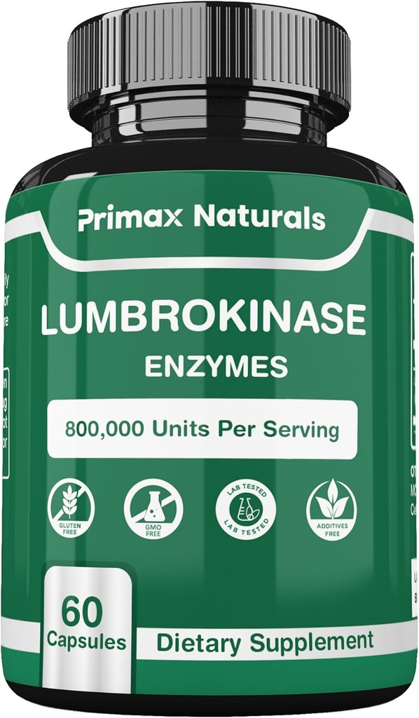 Suplement Lumbrokinazy - Lumbrokinaza 40 mg na jedną porcję (Max Activity - 800,000 jednostek) Dodatek Lumbrokinazy Enzymy (Podobne do Nattokinazy) Non GMO, Soy Free, Gluten Free (60 kapsułki)