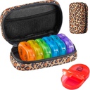 Serfeymi Cotygodniowy Travel Pill Organizator 2 razy w ciągu dnia PM Zmodernizowany Rainbow Pill Box 7 Dzień z przenośnym Zipper Canvas Pill Case, Medicine Organizer for Pills, Witaminy, Oleje rybne - Brown 01