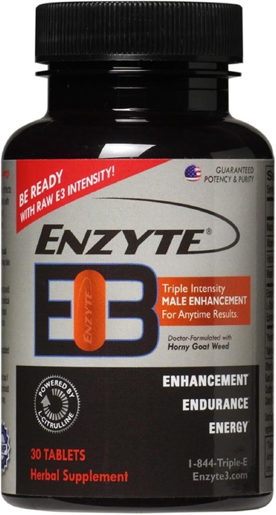 Enzyte3 ® Men 's Vitality & Performance Support - Energy, Stamina, Endurance - z L- Citrulline, Epimedium, Guarana Seed Extract & More - 30 Tablets