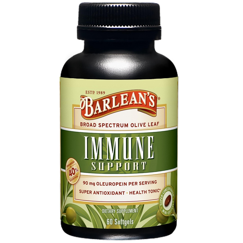 Barlean 's Olive Leaf Complex Softgels Immune Supplement with 90 mg Oleuropein Antioksydants, Concentrated Heart Health and Immunity Booster Pills, 60 Count