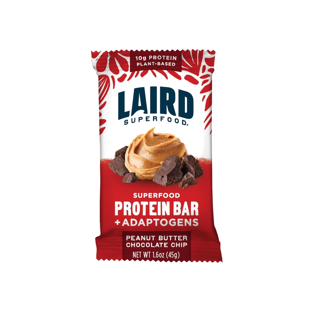 Laird Superfood Functional Protein Bars - Protein Bar, ale lepiej z prawdziwymi składnikami, Functional Mushrooms 10g Plant- Based Protein, 6g Fiber - Non-GMO - Peanut Butter Chocolate Chip, 10 Count (Pack of 1)
