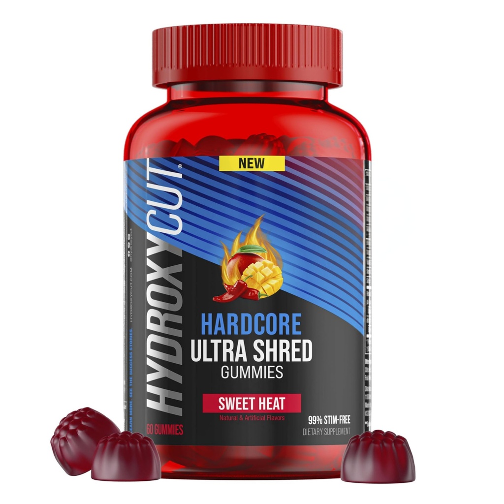 Hydroksycut Hardcore Ultra Shred Gummies, Sweet Heat - 99% Stymulant Free - Zawiera Capsaicin & B witaminy - dla kobiet i mężczyzn