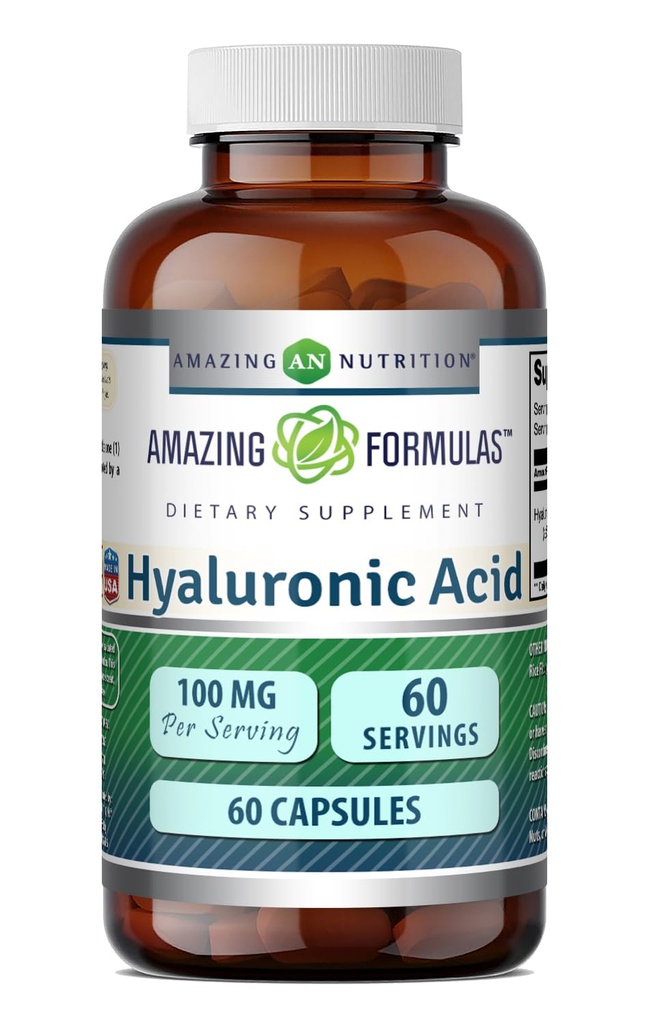 Amazing Supples Hyaluronic Acid 100 Mg Supplement Acidum 124; Capsules Acidum 124; Non-GMO Acidum 124; Gluten- Free Acid 124; Made in USA (1 Pack, 60 Count)