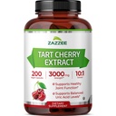 Zazzee Tart Cherry 10: 1 Ekstrakt, 3000 mg Siła, 200 Kapsułki wegańskie, 6 + Miesiąc dostaw, Certified Kosher, Koncentrated and Standaryzed 10X Extract, 100% Vegetarian, All- Natural, Gluten Free, Non-GMO