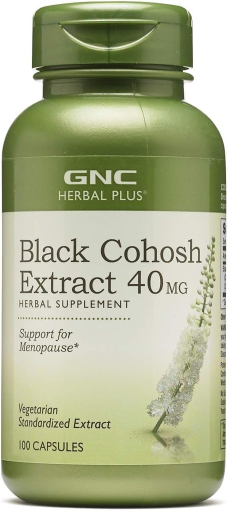 GNC Herbal Plus Black Cohosh Extract 40 mg suplement, wegetarianin, Wsparcie dla menopauzy, 100 Sług