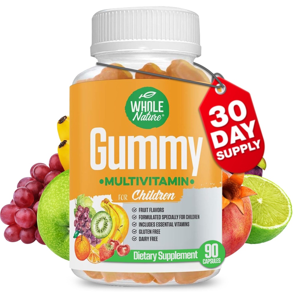 Dzieci Gummy Multivitamin - Complete Daily Essentials Childrens Witaminy i minerały dla ogólnego Wellness, 90 Gummies. Fruit Flavor, No Sztuczny cukier, nabiał i gluten Free