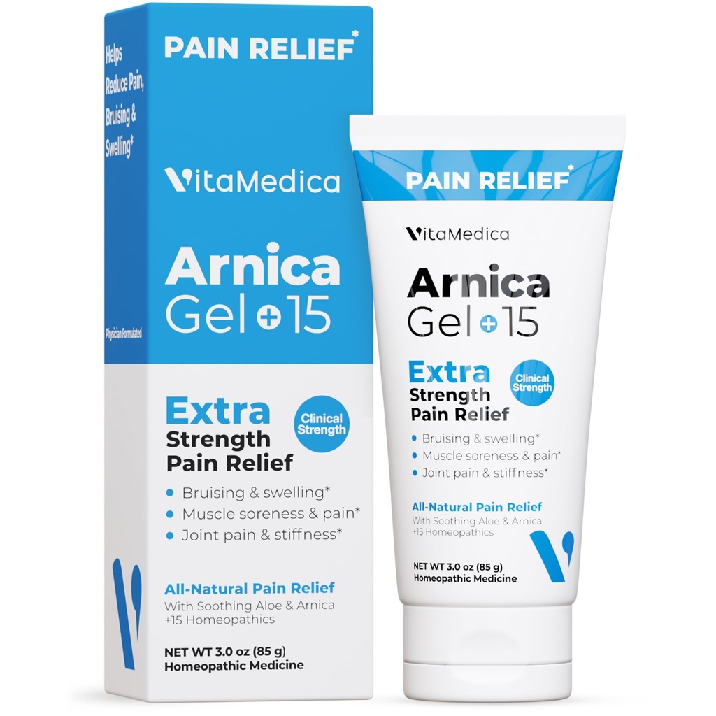 VitaMedica Arnica Gel Plus 15 Składniki roślinne do gojenia, Dodatkowa siła Formulacja dla siniaków, Opuchlizna, Ból stawów, Ból mięśni i sztywność, All- Naturalne, Plant- oparte na ulgi bólowe