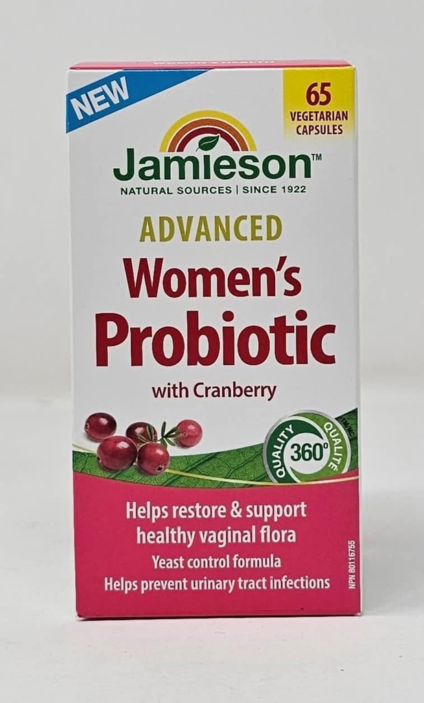 Jamieson Zaawansowany Probiotyk Kobiet z Żurawiny, Pomoc Wsparcie i Przywracanie Zdrowej Flora Waginalna - 65 Kapsułki wegetariańskie