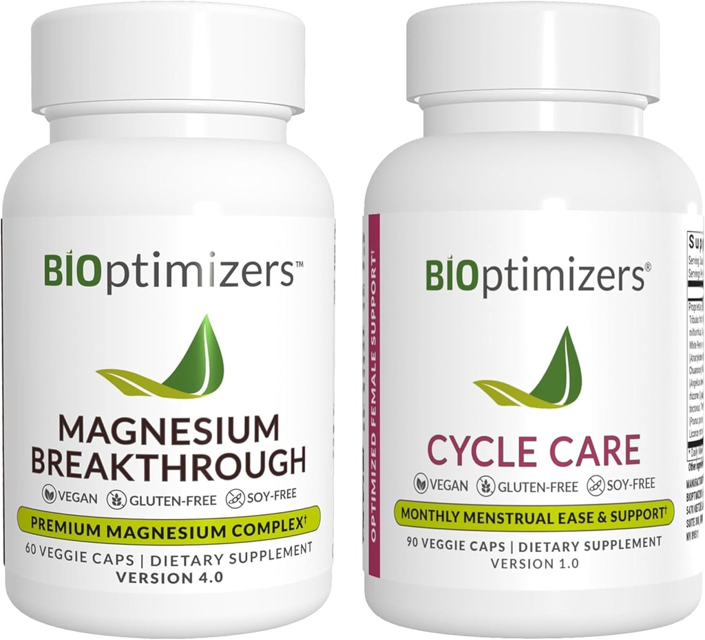 BiOptimizers Magnezu Breakthrough 4.0, (60 kapsułek) & Cycle Care, (90 kapsułek) - Natural Sleep, Mózg i Menstrual Relief Supplement Supplement