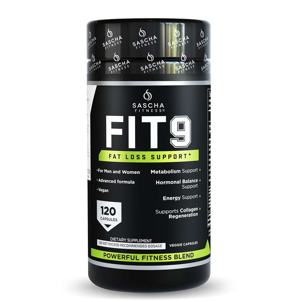 Sascha Fitness Fat Loss pigułki 124; Kolagen wsparcie 124; Płyn Równowaga 124; FIT9 Składniki: 7Keto + Uva Ursi, Gotu Kola, L- Theanine, Gingko Biloba, DIM, Zielona herbata 124; Utrata masy ciała Suplementy -Vegan- 120 Natural Cap