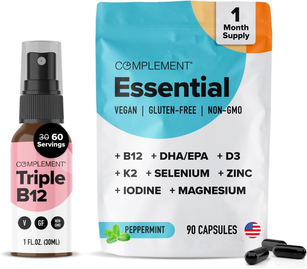 Komplement Esential Vegan Multivitamin & Triple B12 Pasek zraszający - Kompleksowe wsparcie żywieniowe dla diet plantacyjnych