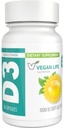 Vegan Life Nutrition - Witamina D3 Kapsułki dzienne dla dorosłych (1000 j. m.) - Bez glutenu, Nie-GMO, Wspiera zdrowie kości i system immunologiczny - 60 Kapsułki