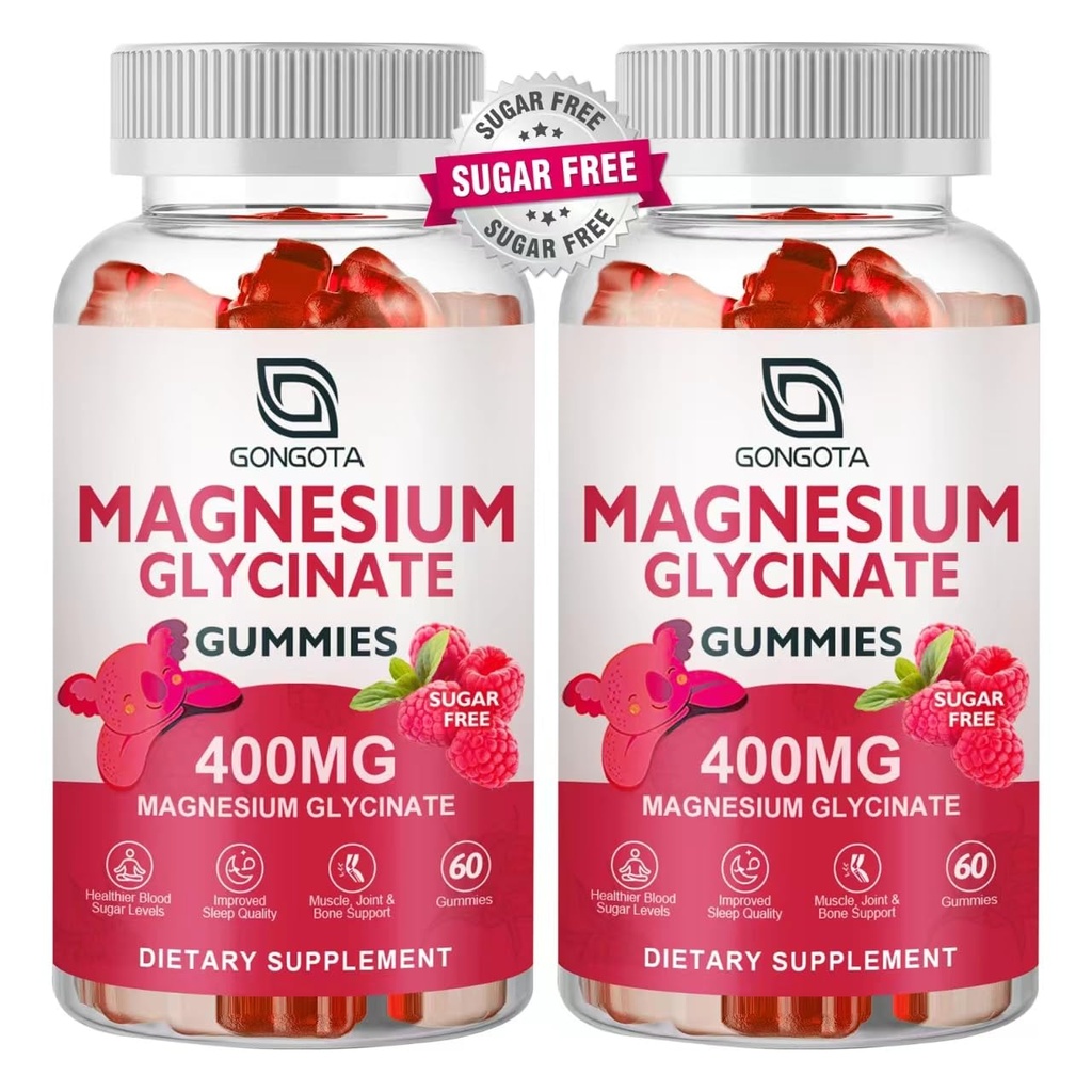 Magnezu Gummies Glicynian 400 mg z 100 mg Magnezu kompozytowego - Chelated Magnezu Potasu Suplement z Witaminą D, B6 Wspiera Spokój, Sen, Pamięć i Skurcze mięśni, Bez cukru - 120 Gummies