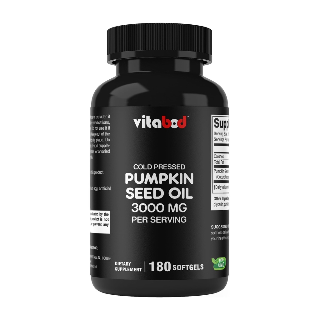 Olej z nasion dyni prasowany na zimno 3000mg na serwowanie - 180 Softgels - Non-GMO & Gluten Free