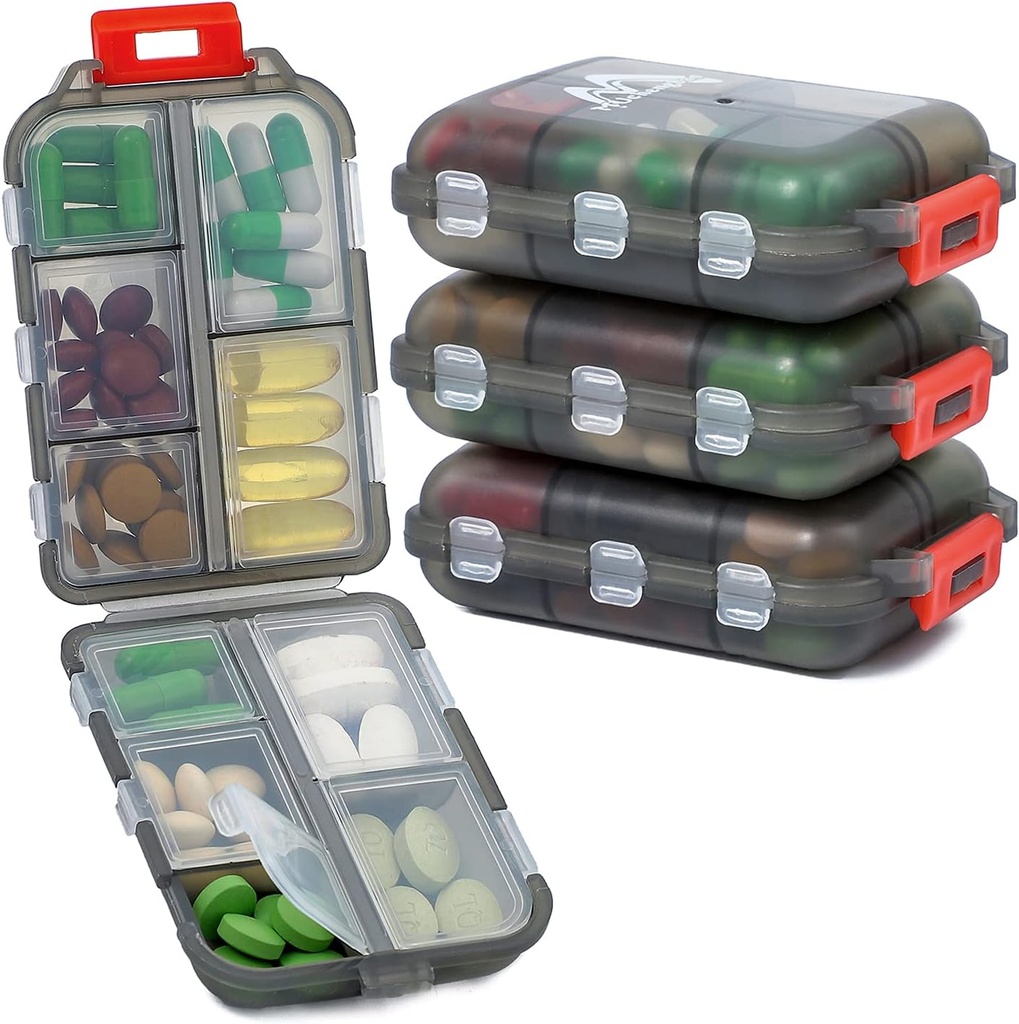 4PS Travel Pill Organizator z 164 Etykiety plasterki 10 Komory Travel Pill Box Przenieś Składane małe pióro Case Daily Pill Container Używany do Carry Storage Medicine Organizator przez M Muchengbao (Grey)
