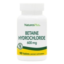 NaturesPlus HCl Betaine (Hydrochlork) - 600 mg, 90 Tablets - suplement diety, łagodzi objawy sporadycznego oparzenia serca i niestrawności - Hipoalergiczne, Bezglutenowe - 90 Służenie
