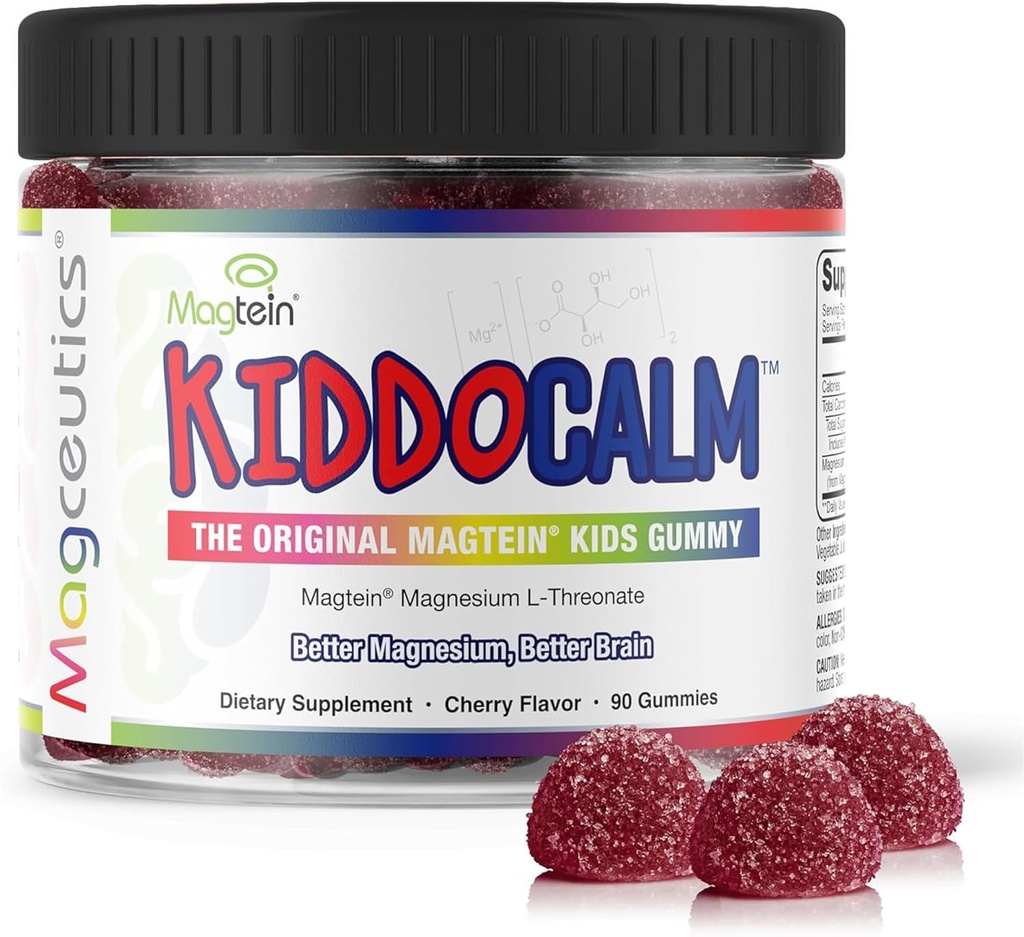 KiddoCalm Gummies Magnezu - Magtein Gummy Magnezu L- Threonian Gummy dla dzieci, Skup się, Spokój, Sen, Uwaga i Suplement Zdrowia dla dzieci - 90 Gummies Wegan