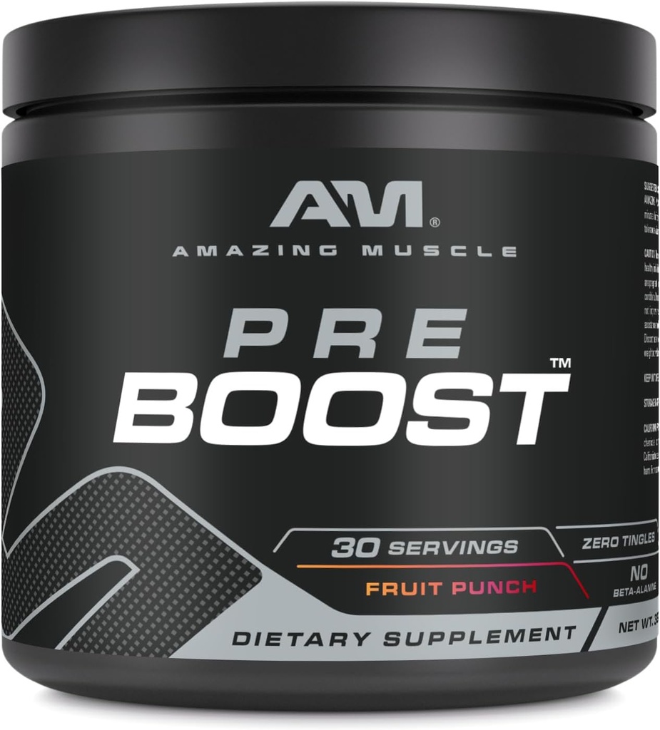Amazing Muscle pre Boost OF 124; 30 Servings OF 124; 324 Grams OF 124; Pre- Workout Supplement OF 124; Fruit Punch Flavor OF 124; Made in USA