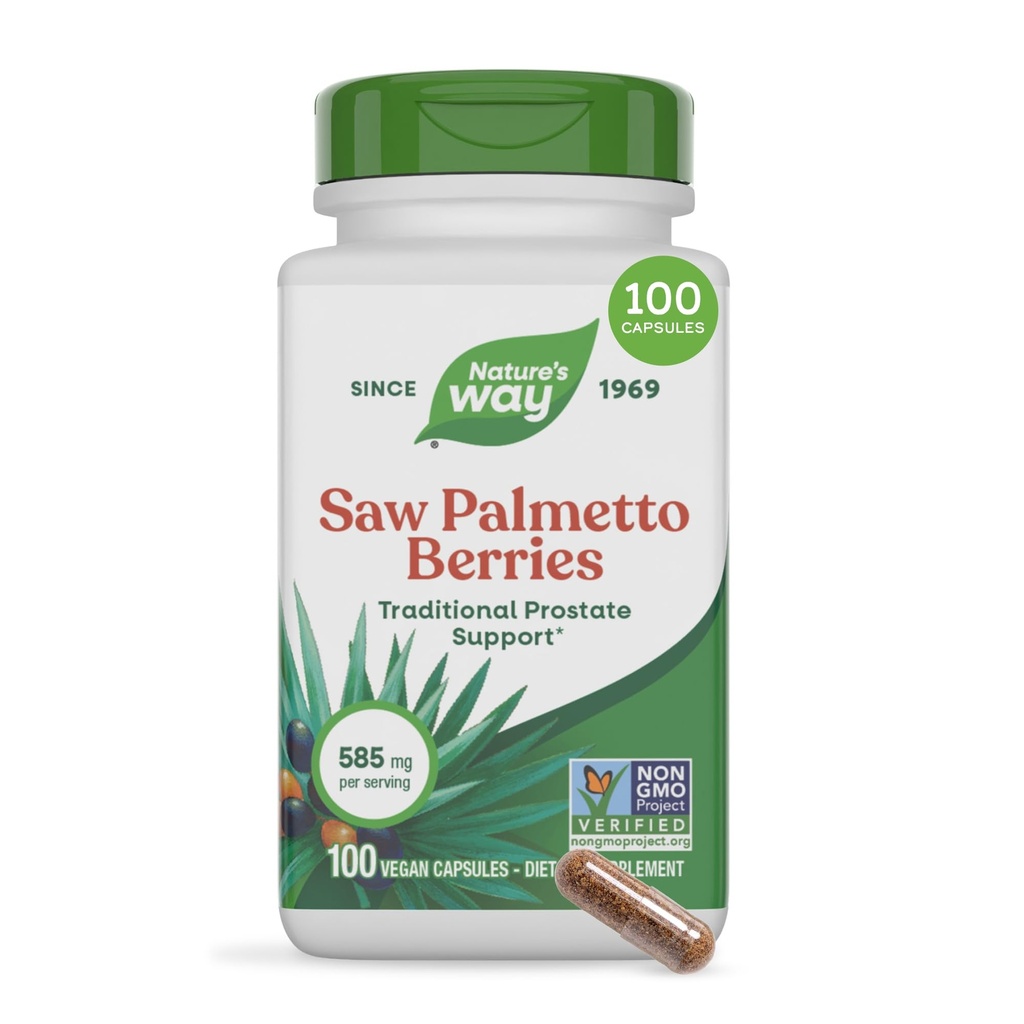 Way Saw Palmetto Berries, Tradycyjne wsparcie prostaty *, 585 mg na porcję, NieGMO Projekt zweryfikowany, Wegan, 100 Kapsułki (Packaging May Vary)