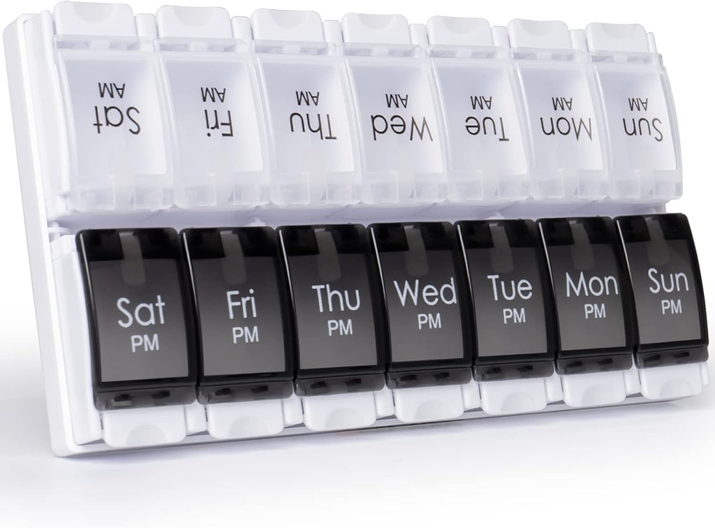 MERICARGO Am Pm Pill Organizator 7 dzień, 2 razy w ciągu dnia duży tygodniowy pill Box, Push Przycisk codzienne pill Case dla witaminy, olej rybny, suplementy