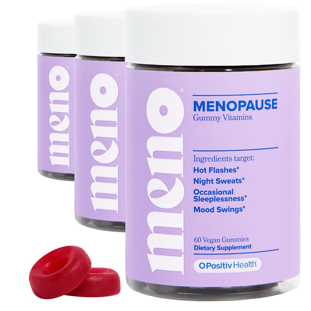 O Pozytiv MENO Gummies dla menopauzy, 30 Sługi (Pack of 3) - Hormone-Free Supplements for Wolne dla kobiet z Black Cohosh & Ashwagandha KSM- 66 - Pomaga łagodzić gorące błyski, nocne poty, & Mood Swings