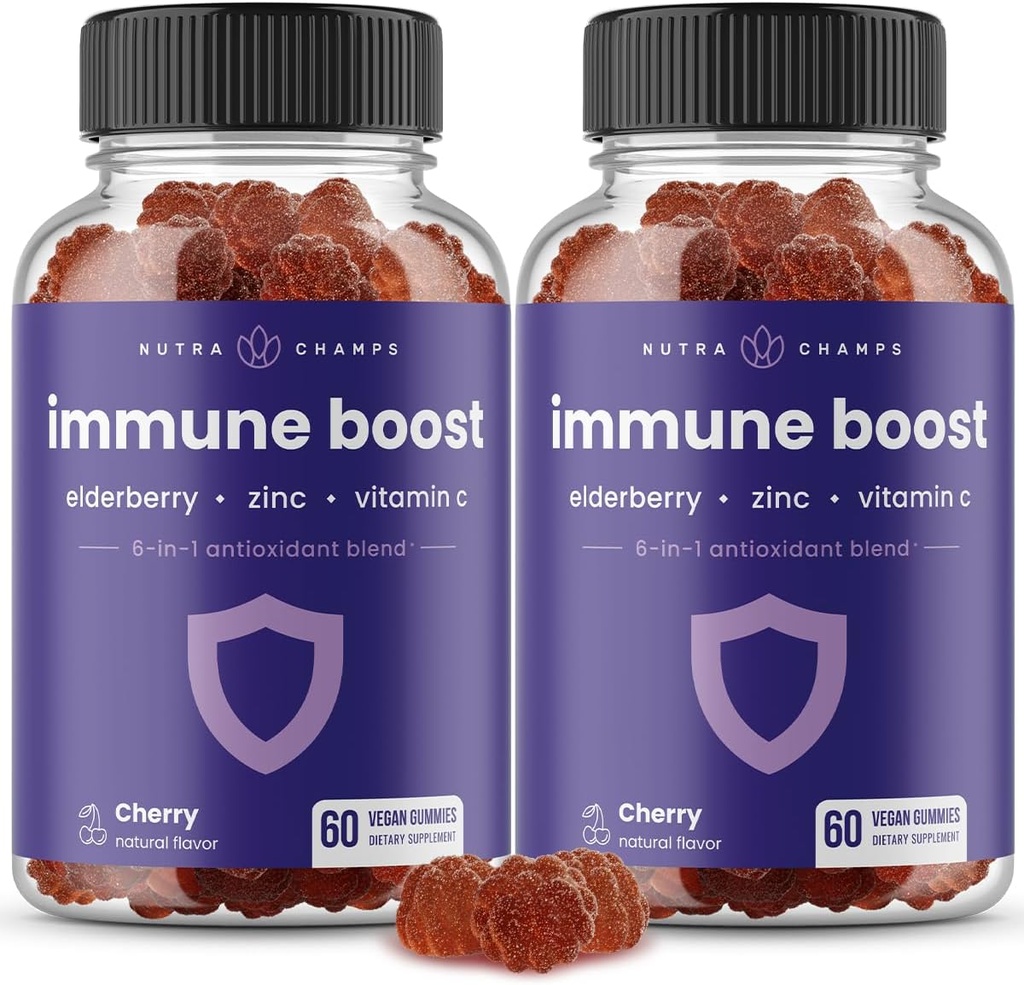Immune Support Gummies Yelderberry 124; Potężny Mieszanka Elderberry, Witamina C, Cynk, Echinacea, Astragalus Root & Ginger Yellow 124; Wzmacniacze immunologiczne dla dorosłych i dzieci Suplement 124; Vegan & Non-GMO Yellow 124; Cherry Yellow 124; 60 Ct (2 Pack)