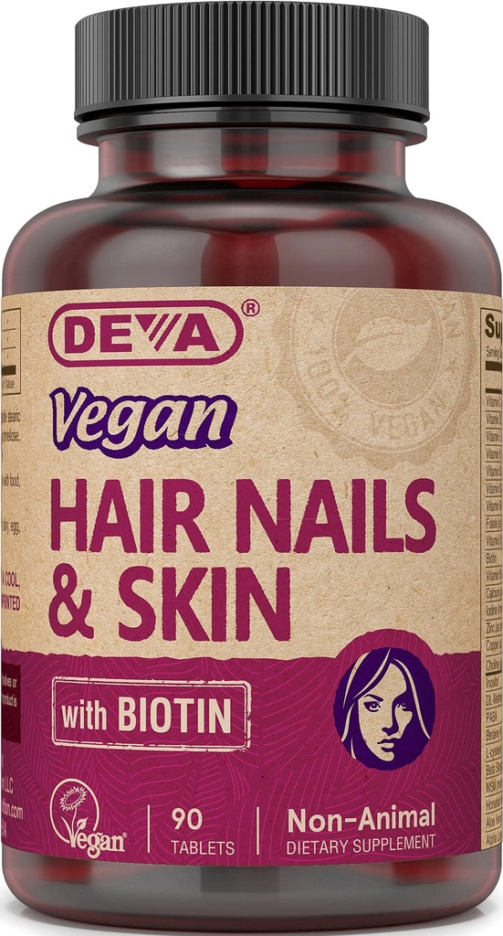 DEVA Wegan Włosy, Nails & Skin Witaminy i minerały z Biotin, Suplement, 90 Tabletki