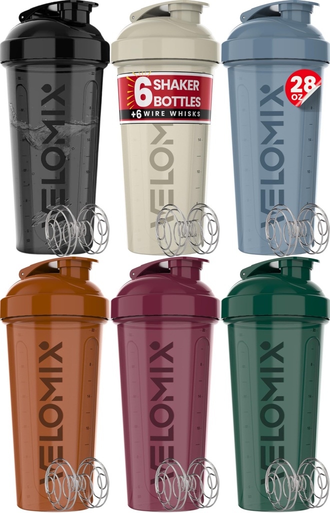 VELOMIX - 6 opakowań - 28 oz butelka shaker protein do mieszania białek - 6x whiskey drut 124; szklanki shaker do shake 'ów protein 124; butelka shaker protein 124; Puchar protein shake (kolekcja kamieni ziemskich)
