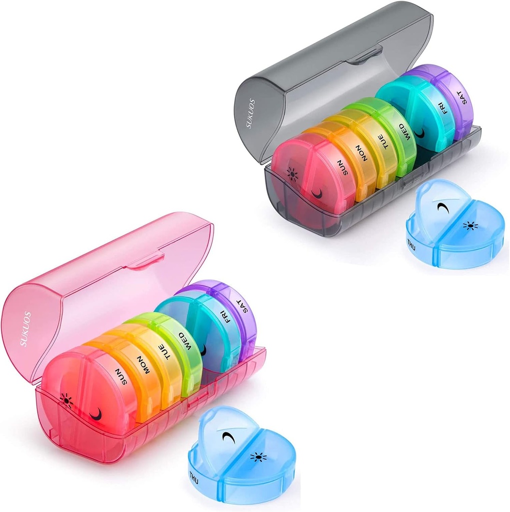 2 Pakiet Cotygodniowy Pill Organizator 7 Dzień 2 razy dziennie, Sukuos Duże codzienne pióro Przypadki na tabletki / Witamina / Olej rybny / Suplementy, BPA Darmowe pióro Box, Łatwy do czyszczenia