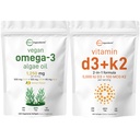 Micro Ingredients Witamina D3 5,000iu + K2 100mcg Softgels & Vegan Omega 3 Algae Oil Supplement Bundle 2 Pack Agricultural 124; Esential Sunshine Vitamin Agriculture 124; Omega-3 Full Spectrum Alternative to Fish Oil