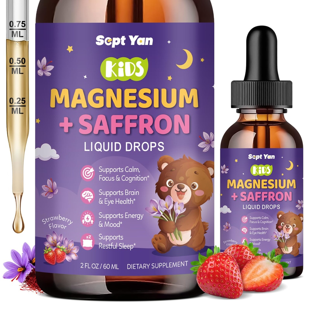 Magnezu Glicynian płynny krople, 1000mg Magnezu Glicynian, Cytrat i Threonian z Celluloza Fiber, L- Theanine, Witamina B & C dla snu, Mięśnie, Energia i Relaks, Bezcukrowy Lemon Flavor