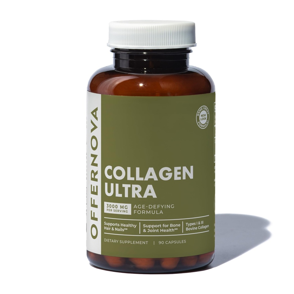 Offernova Collagen Ultra Hydrolizated Collagen Suplementy - 3000mg Anti Anti Aging Bovine Collagen Peptydy dla zdrowych połączeń, kości, włosów i skóry. Pastylla de Colageno Hidrolizado, 90 Kapsułki