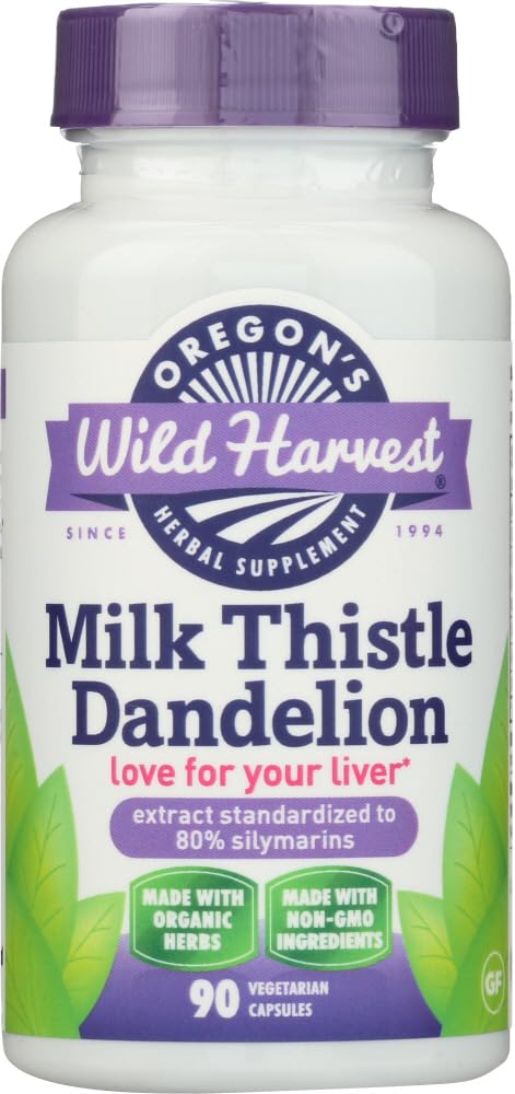 Oregon 's Wild Harvest Milk Thistle Dandelion - Wyciąg Standaryzowany do 80% Silymarins (90 kapsułki)