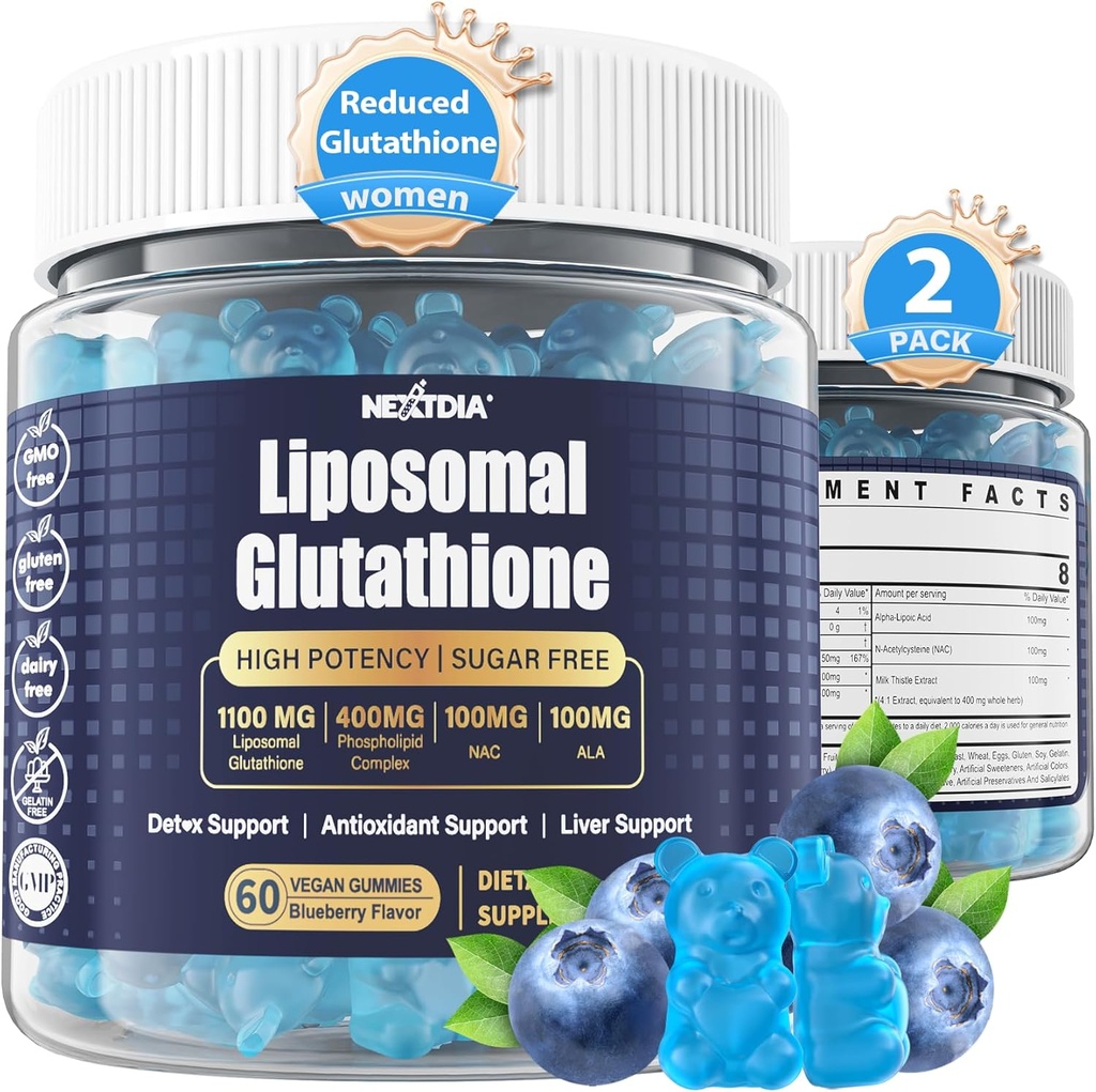 Liposomal Glutathione Gummies Chews, 1100mg Concentrated Formula - 98% Biodostępność w / witaminy C, ALA, NAC & Milk Thistle dla przeciwutleniaczy - suplement do detoxu oczyszczonej wątroby, Vegan, 120