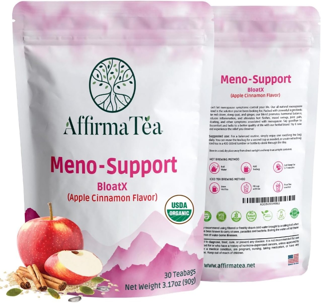 Meno- Wsparcie BloatX Organic Menopauza Relief: Balanse & Obsługuje gorące błyski, Hormony, Nastroje Swings, nocne poty, & Bloating W / Black Cohosh, Red Clover & Dong Quai. Natural Apple- Cynamon Flavor.
