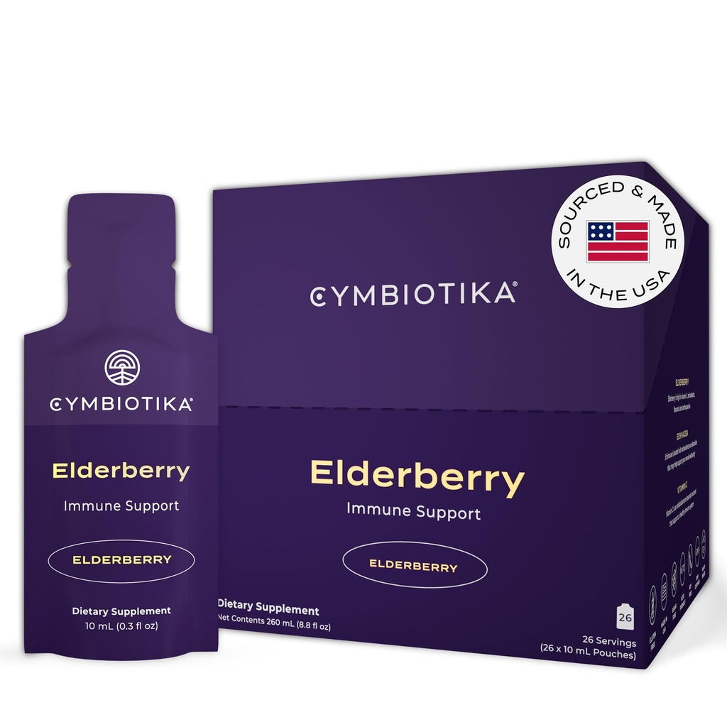 CYMBIOTIKA Dorośli Elderberry Boost Supplement - Organiczny Elderberry z witaminą E do immunologicznego wsparcia - Gluten- Free, Wegan, Keto (Opakowanie 26)